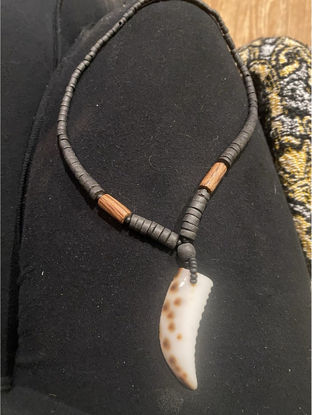 Shell Tusk Pendant With Coconut Shell Beads